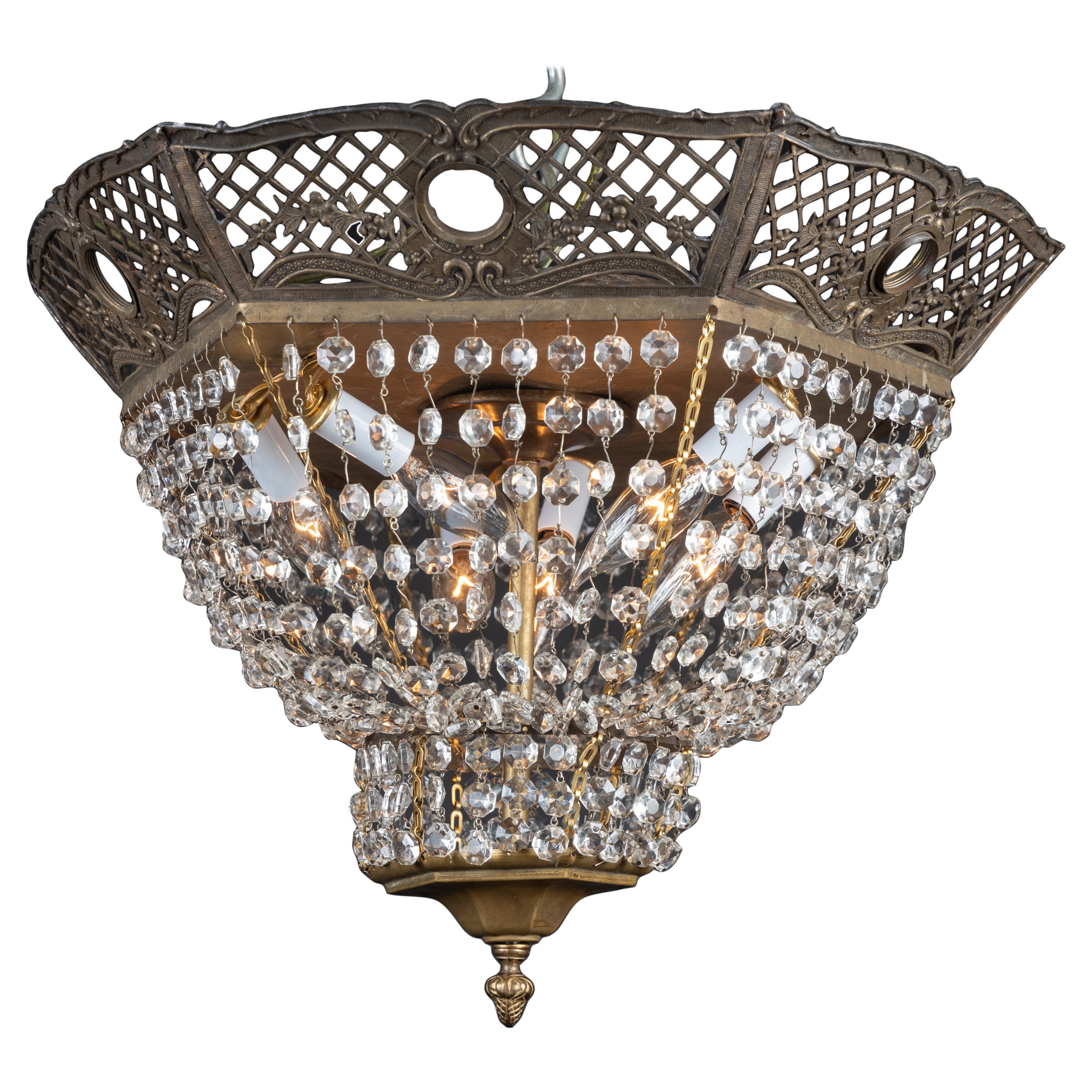 Plafonnier français Louis XVI en bronze et cristal
