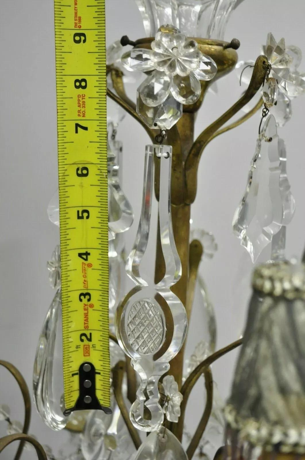 Lámpara Candelabro Electrificada Girandole de Bronce y Cristal Luis XVI Francesa en venta 5