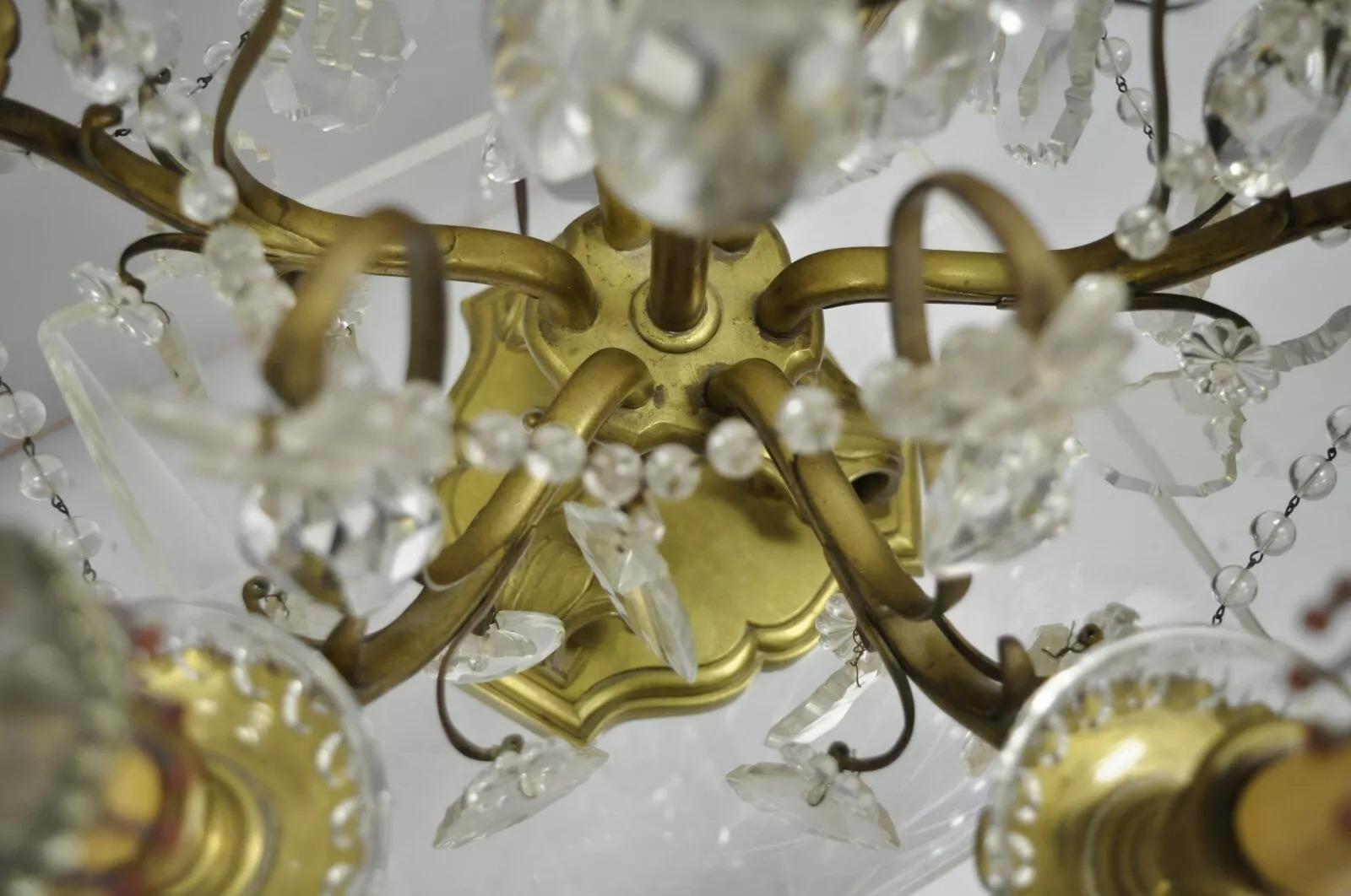 Lámpara Candelabro Electrificada Girandole de Bronce y Cristal Luis XVI Francesa en venta 6