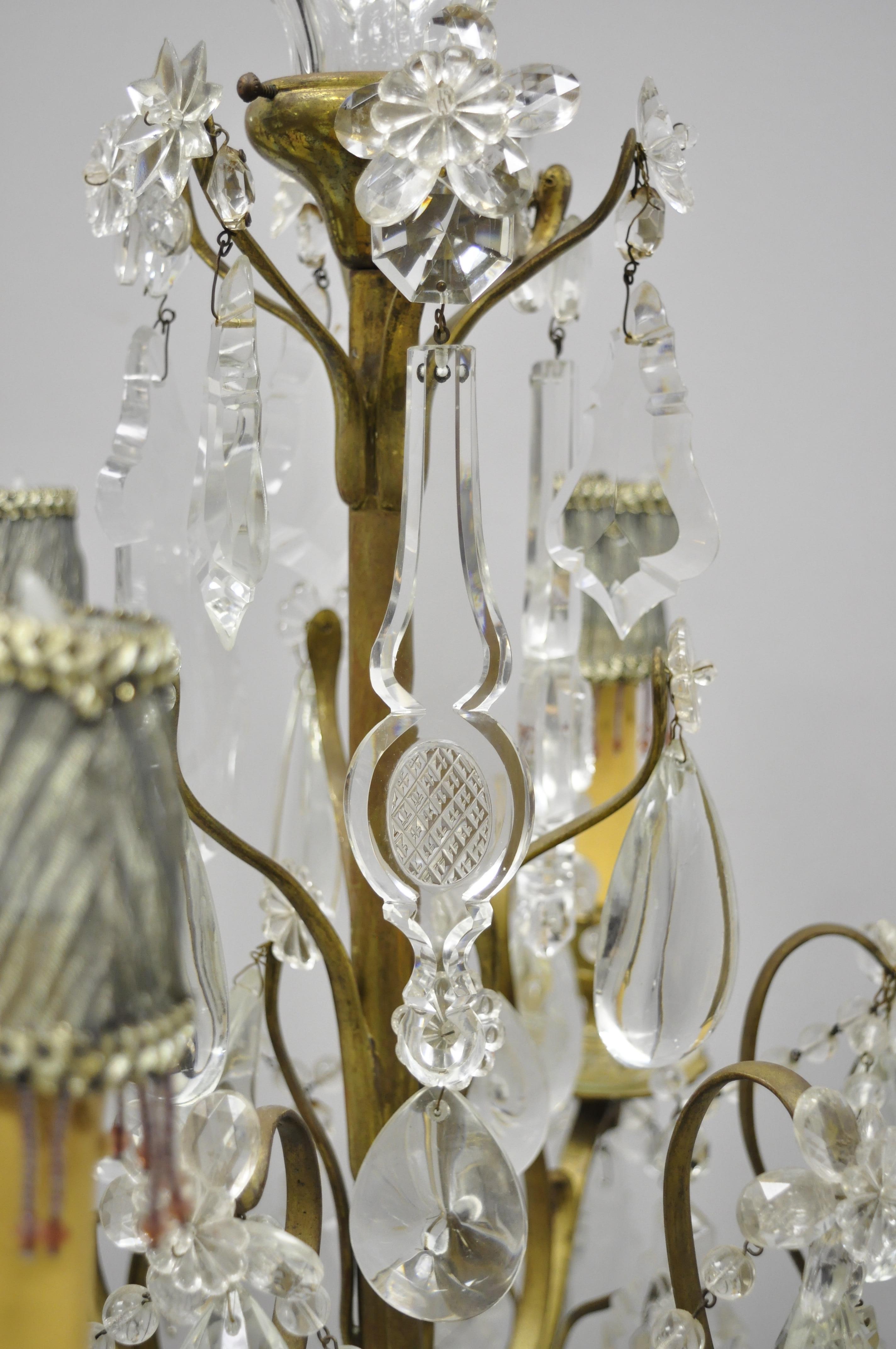 French Louis XVI Bronze and Crystal Prism Girandole Electrified Candelabra Lamp For Sale 2