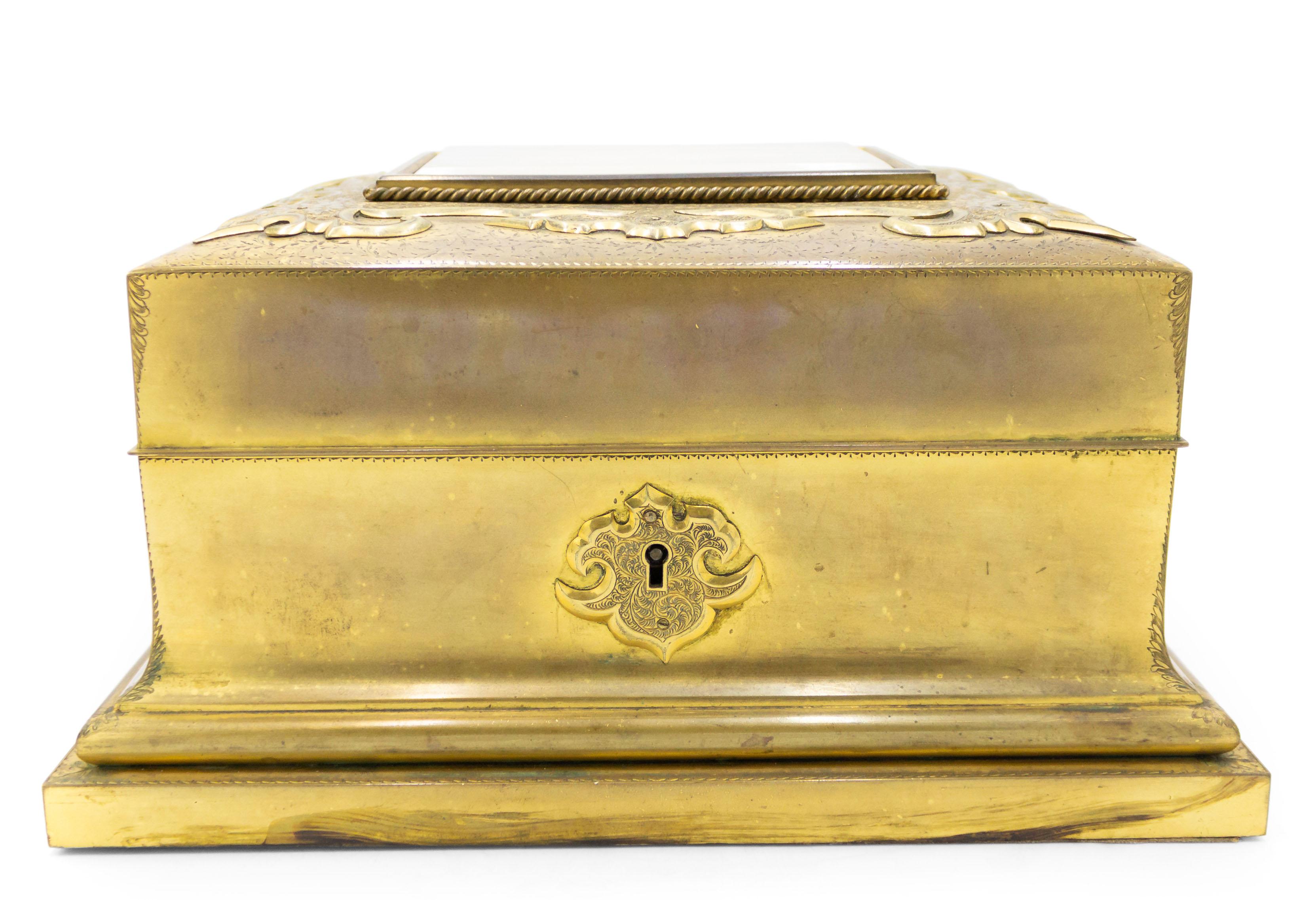 French Louis XVI-style (19th Century) bronze dore rectangular shaped box with onyx inset top.
  