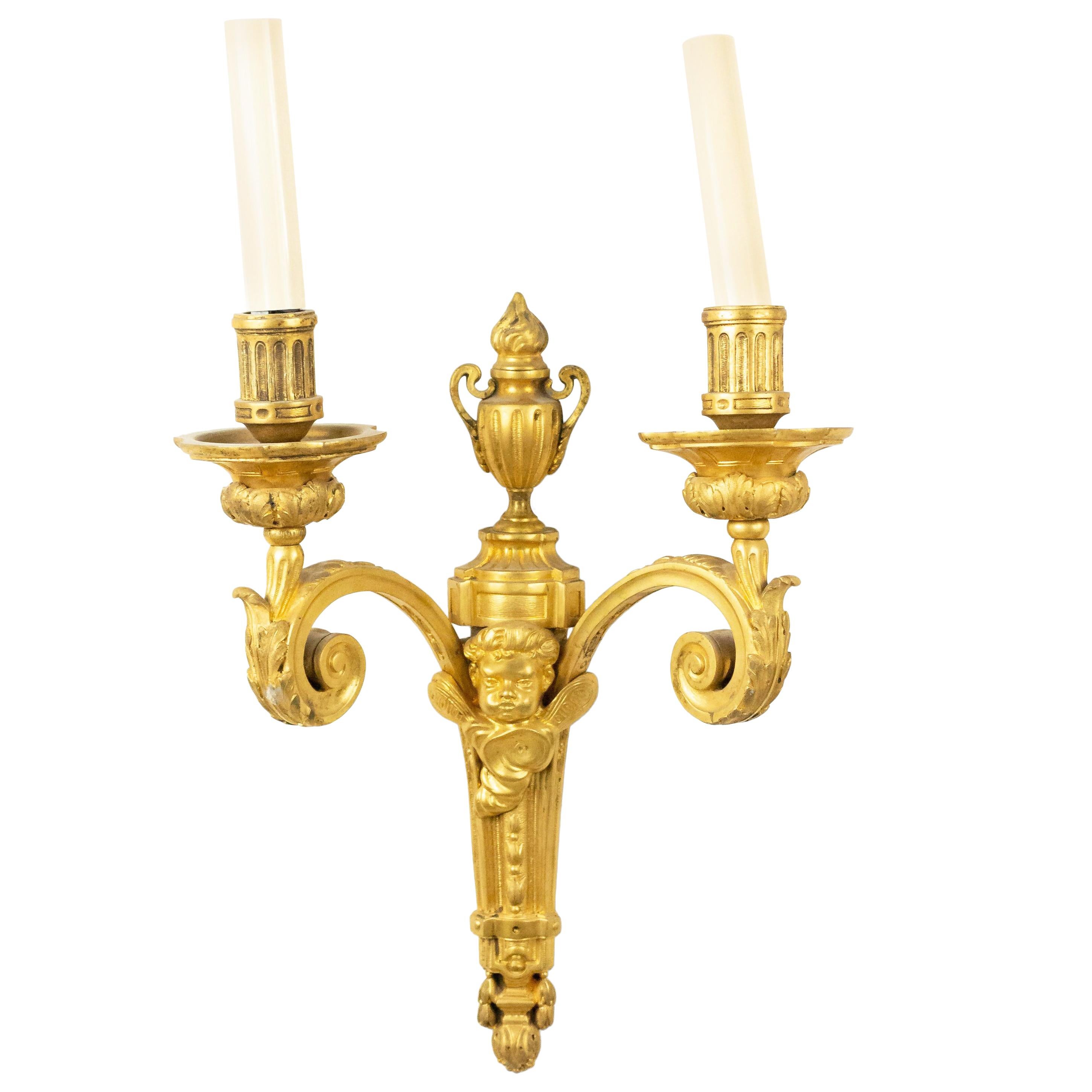 French Louis XVI Bronze Dore Wall Sconce For Sale