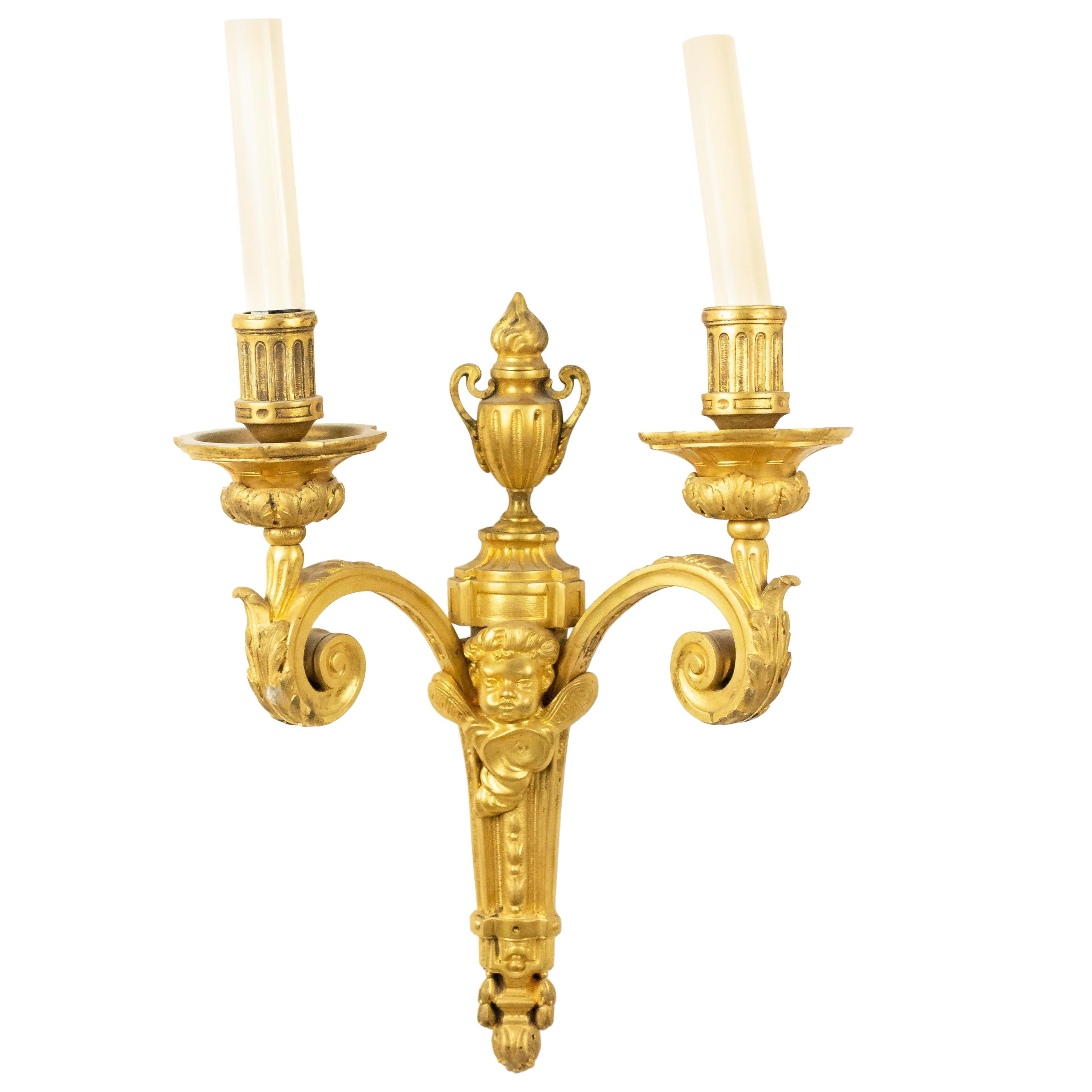 French Louis XVI Bronze Dore Wall Sconce