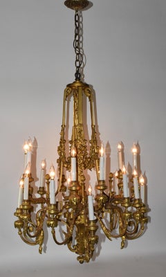 French Louis XVI Bronze Ormolu Four Arm 20 Light Chandelier