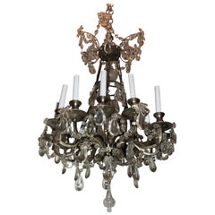 French Louis XVI Brushed Silvered Bronze Crystal Beaded Neoclassical Chandelier