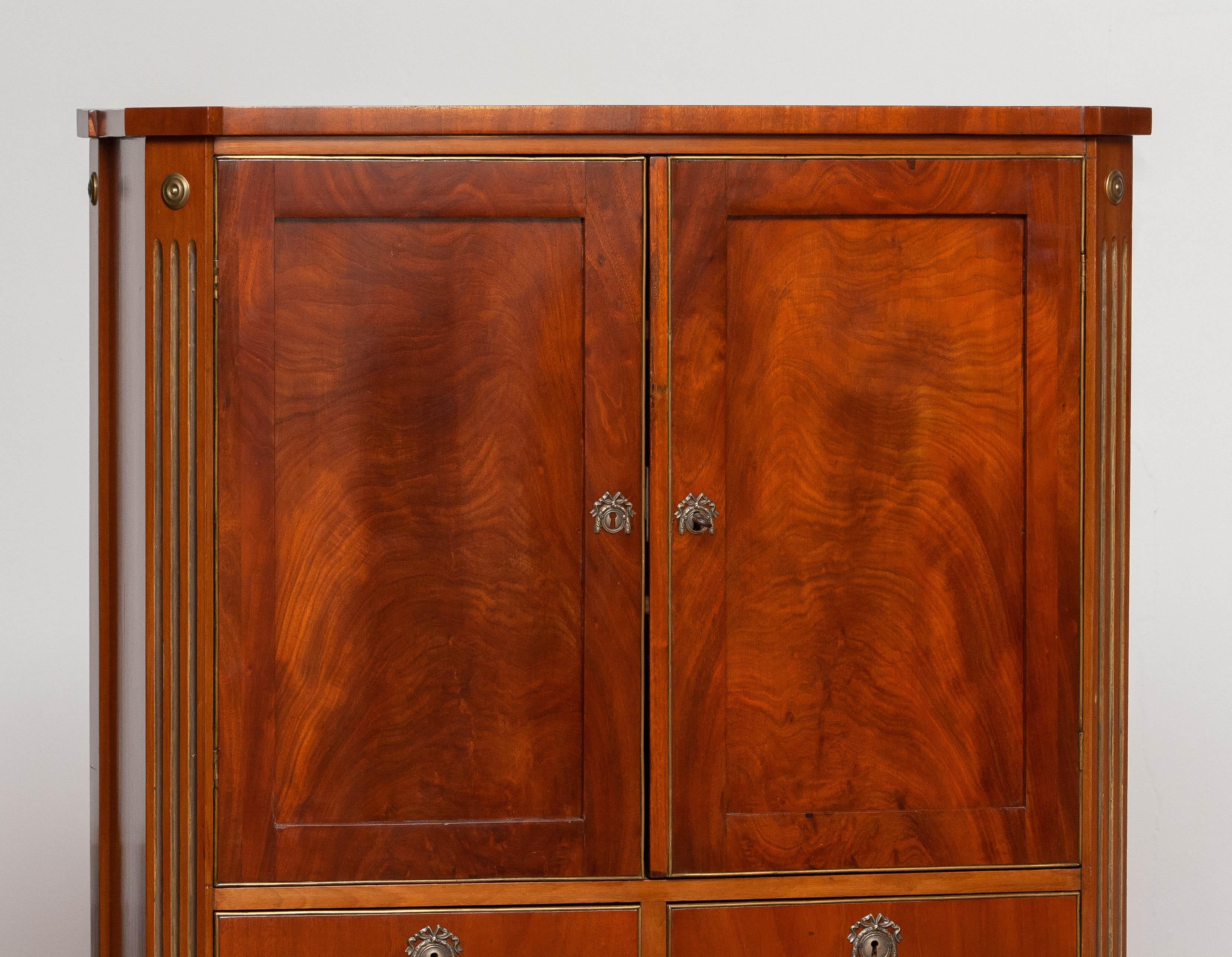 French Louis XVI Cabinet – Mahogany Veneer with Brass Inlays For Sale 9