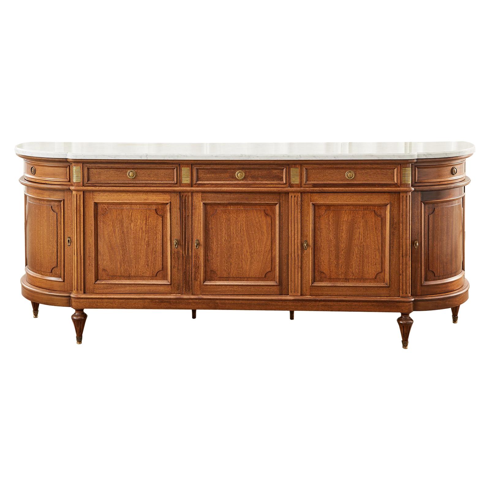 French Louis XVI Cararra Marble Bronze Mounted Mahogany Sideboard