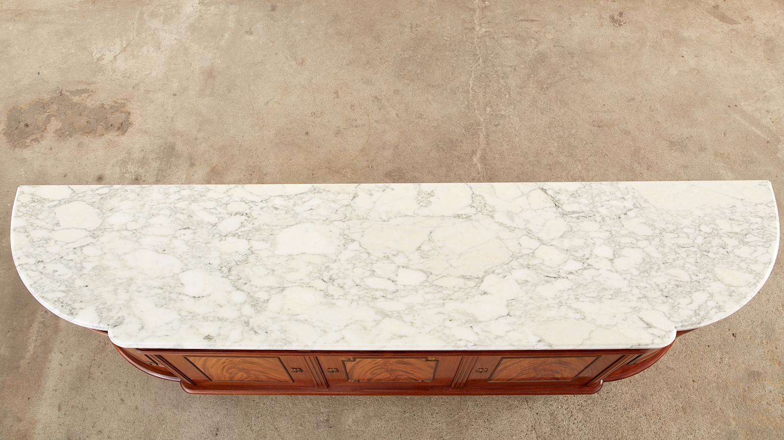 French Louis XVI Carrara Marble Top Flame Mahogany Sideboard 1