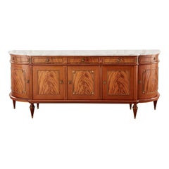 Used French Louis XVI Carrara Marble Top Flame Mahogany Sideboard