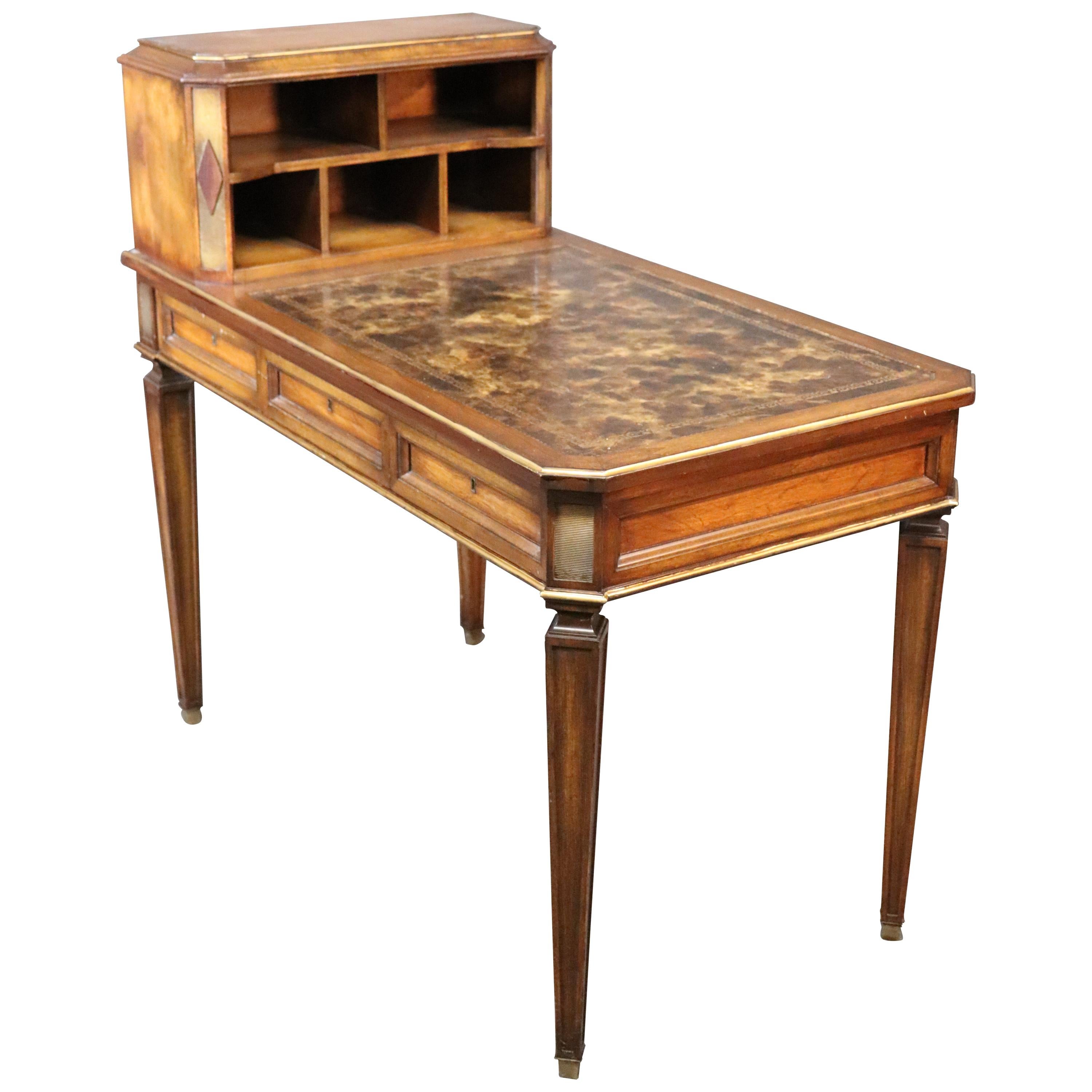 French Louis XVI Cartonnier Writing Desk with Tortoise Finished Leather