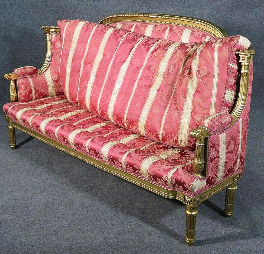 French Louis XVI Carved 19th Century Gilded Carved Settee Canape Sofa 2
