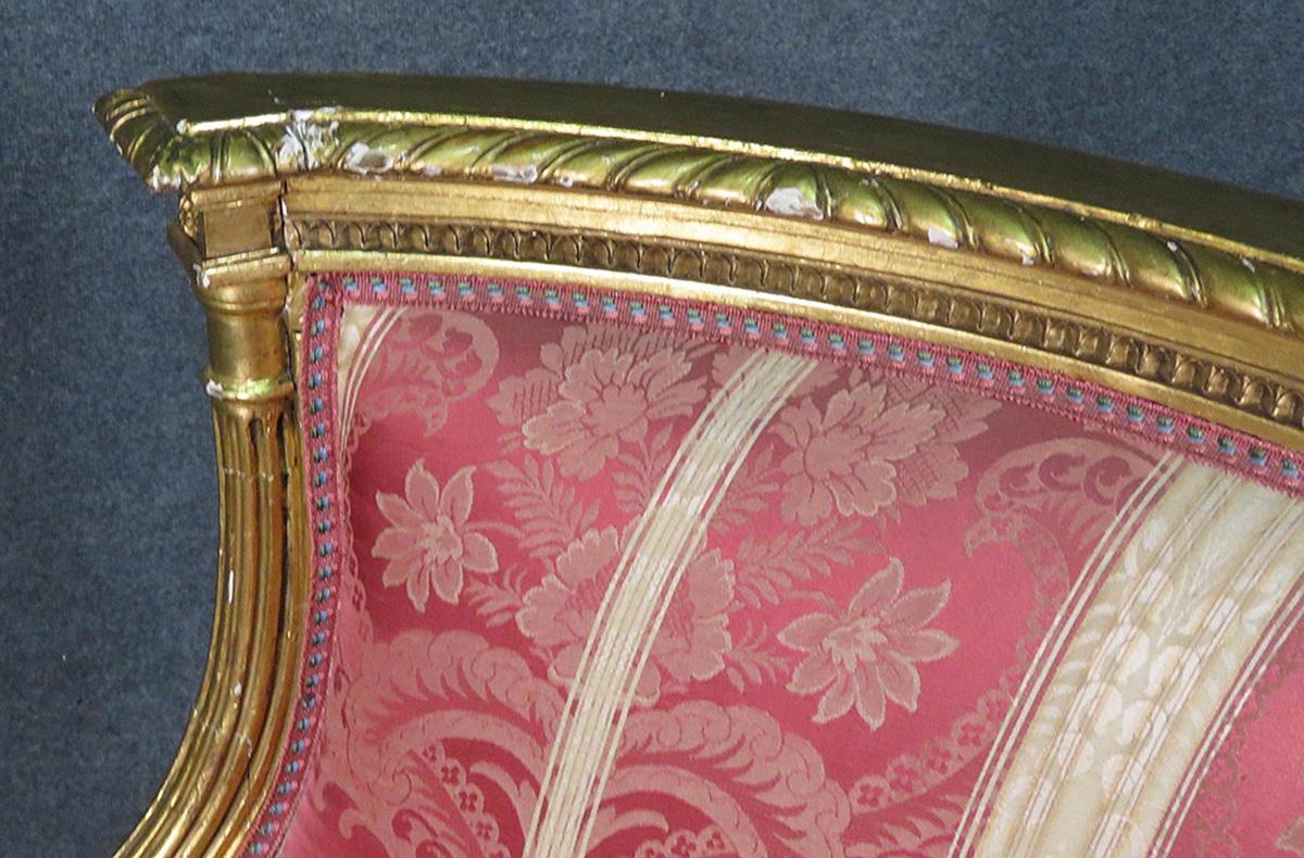 Late 19th Century French Louis XVI Carved 19th Century Gilded Carved Settee Canape Sofa