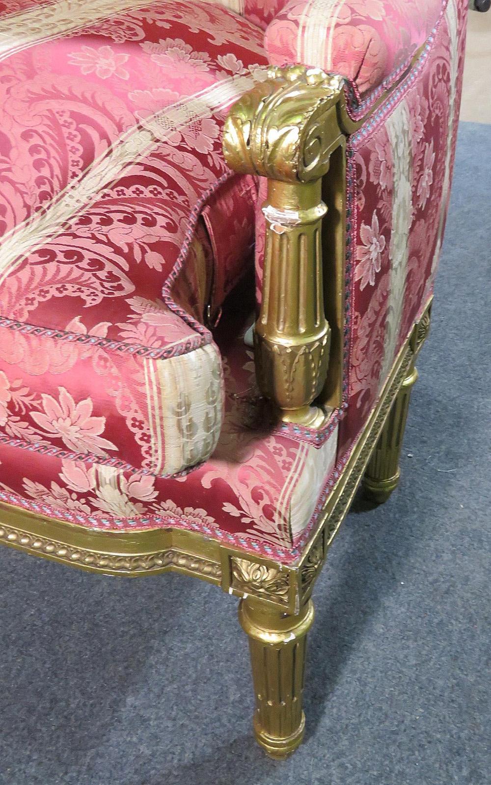 French Louis XVI Carved 19th Century Gilded Carved Settee Canape Sofa 1