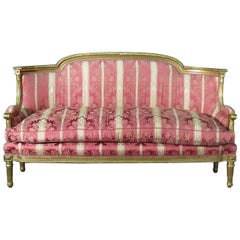 French Louis XVI Carved 19th Century Gilded Carved Settee Canape Sofa