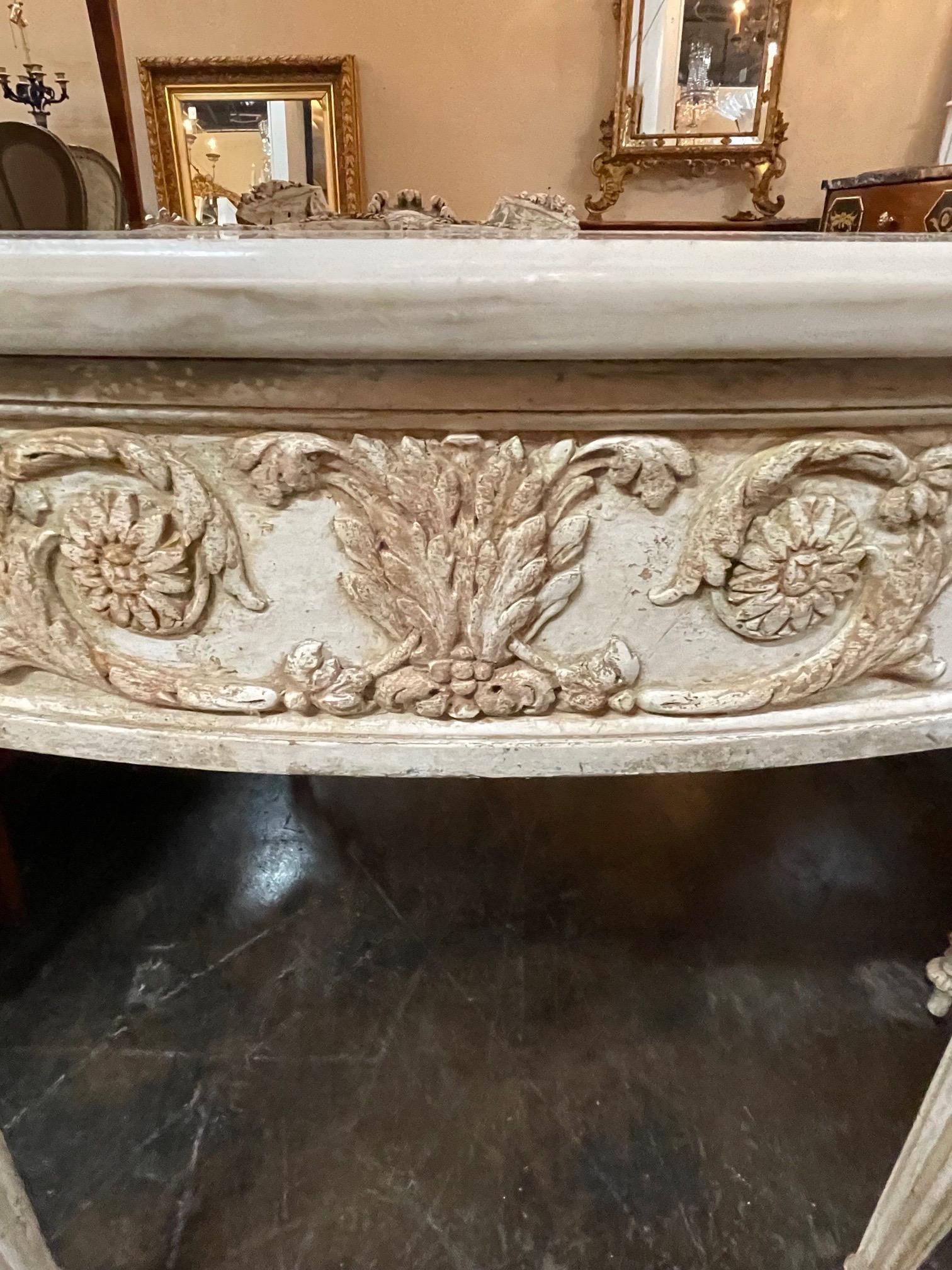 20th Century French Louis XVI Carved and Painted Console with Onyx Top