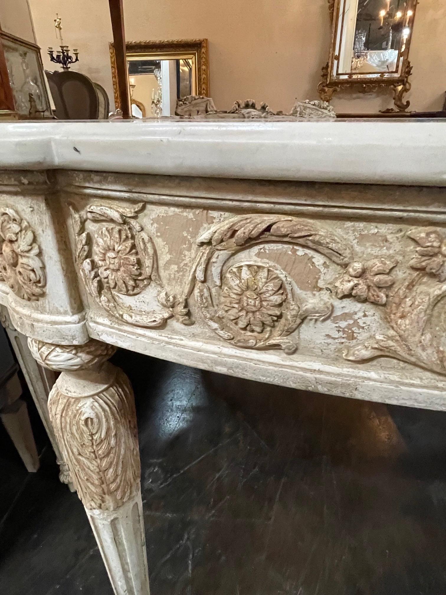 Wood French Louis XVI Carved and Painted Console with Onyx Top