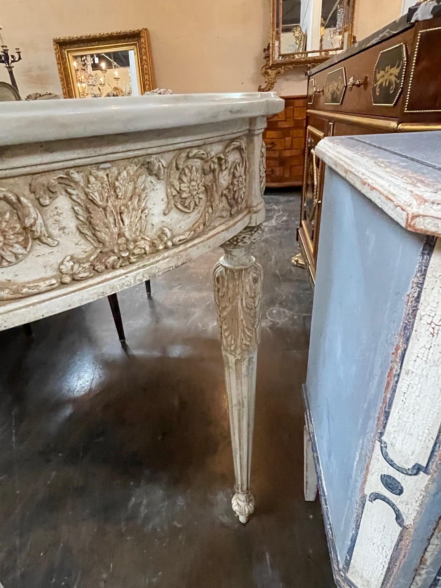 French Louis XVI Carved and Painted Console with Onyx Top 1