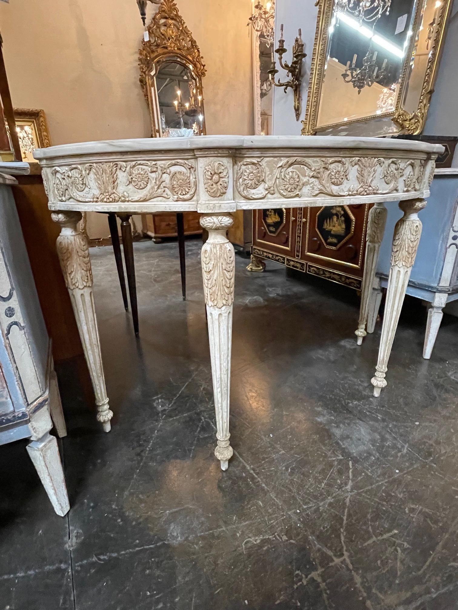 French Louis XVI Carved and Painted Console with Onyx Top 2