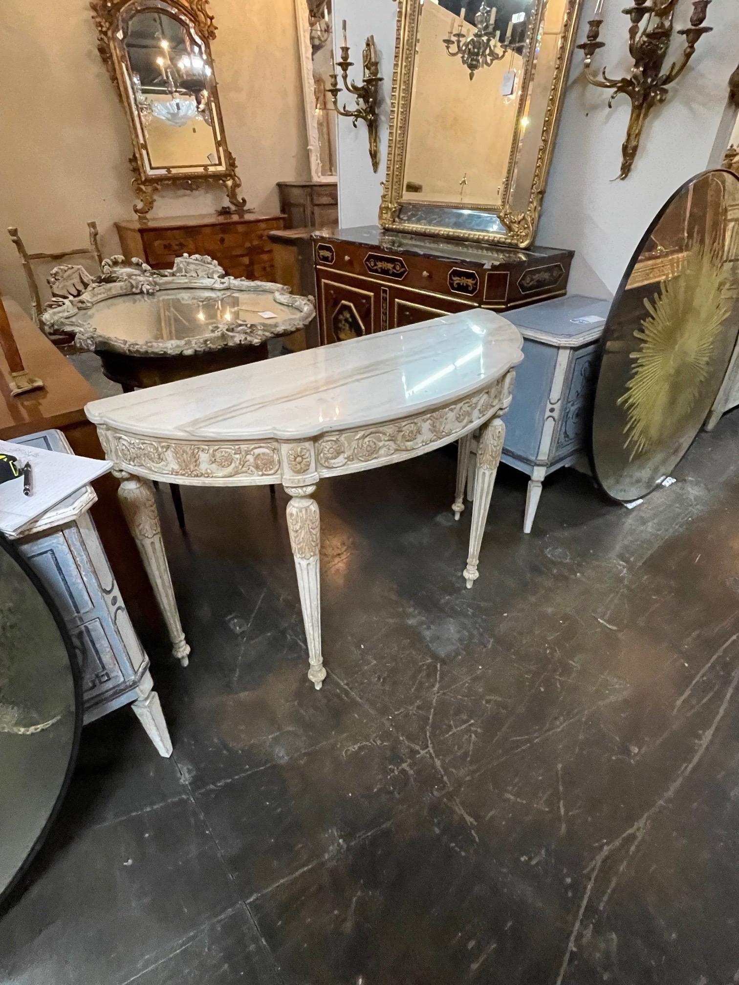 French Louis XVI Carved and Painted Console with Onyx Top 3