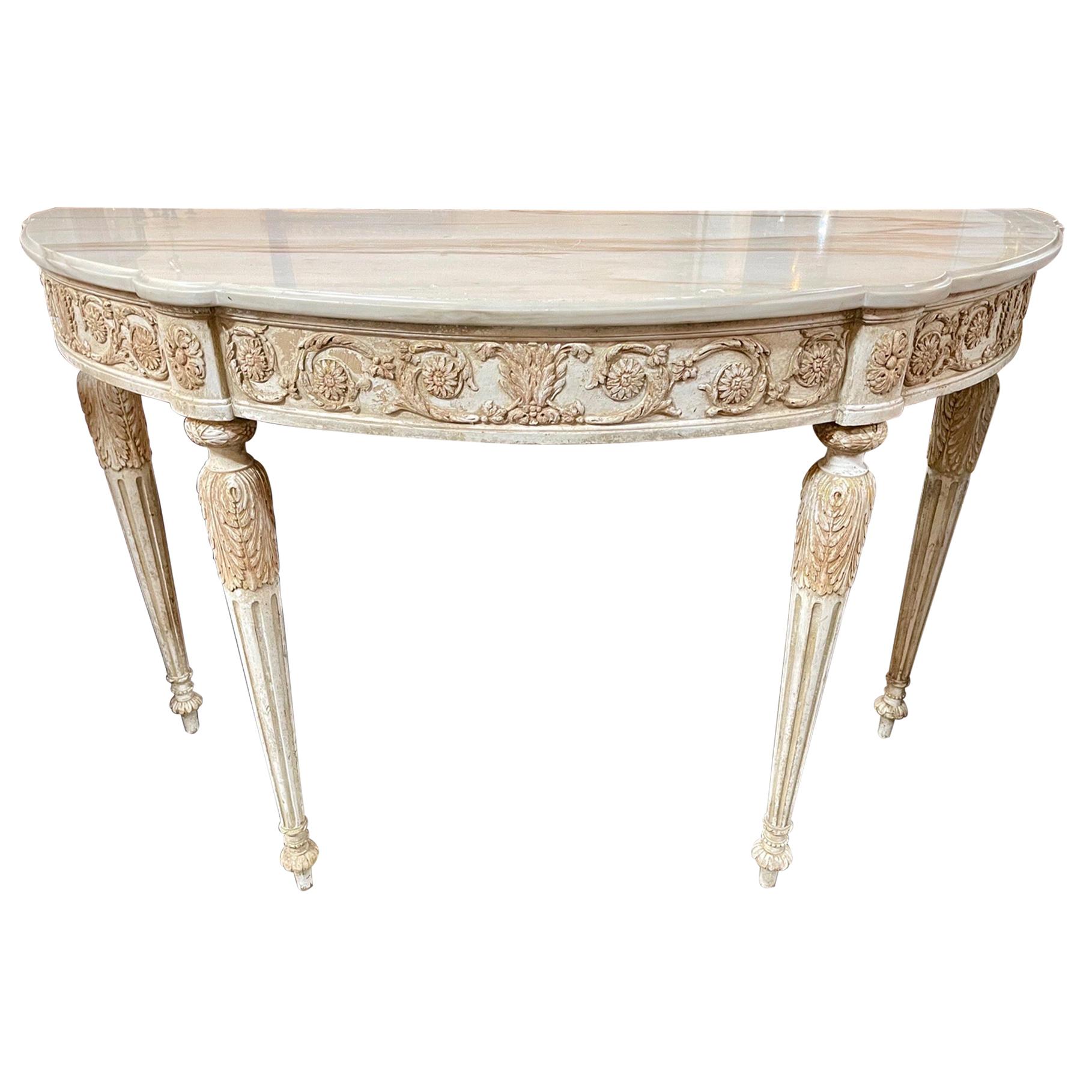 French Louis XVI Carved and Painted Console with Onyx Top