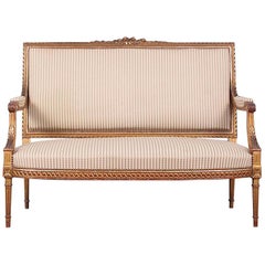 French Louis XVI Style Carved and Gilt Settee