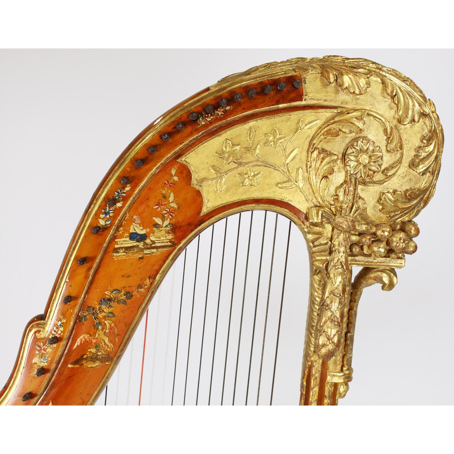 French Louis XVI Carved Gilt & Vernis Martin Harp by Jean-Henri Naderman, Paris 1
