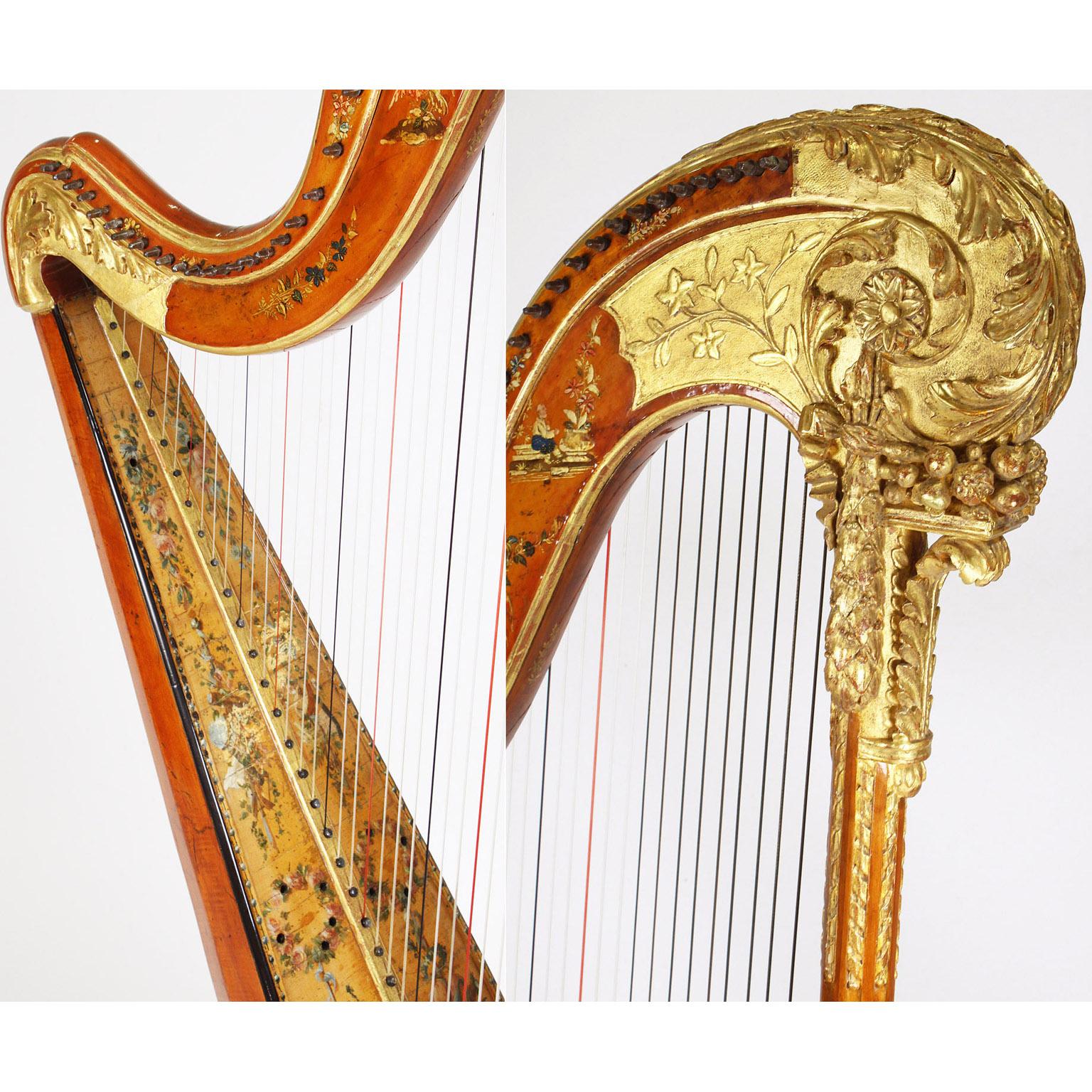 French Louis XVI Carved Gilt & Vernis Martin Harp by Jean-Henri Naderman, Paris 2