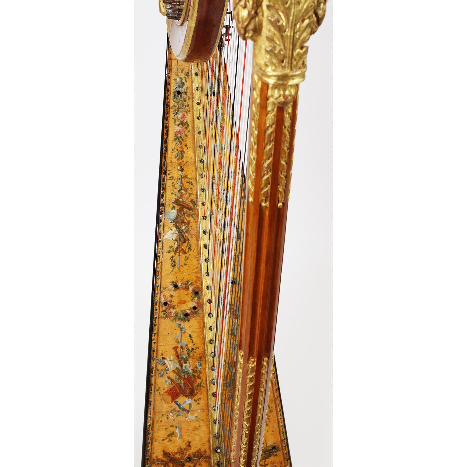 Hand-Painted French Louis XVI Carved Gilt & Vernis Martin Harp by Jean-Henri Naderman, Paris