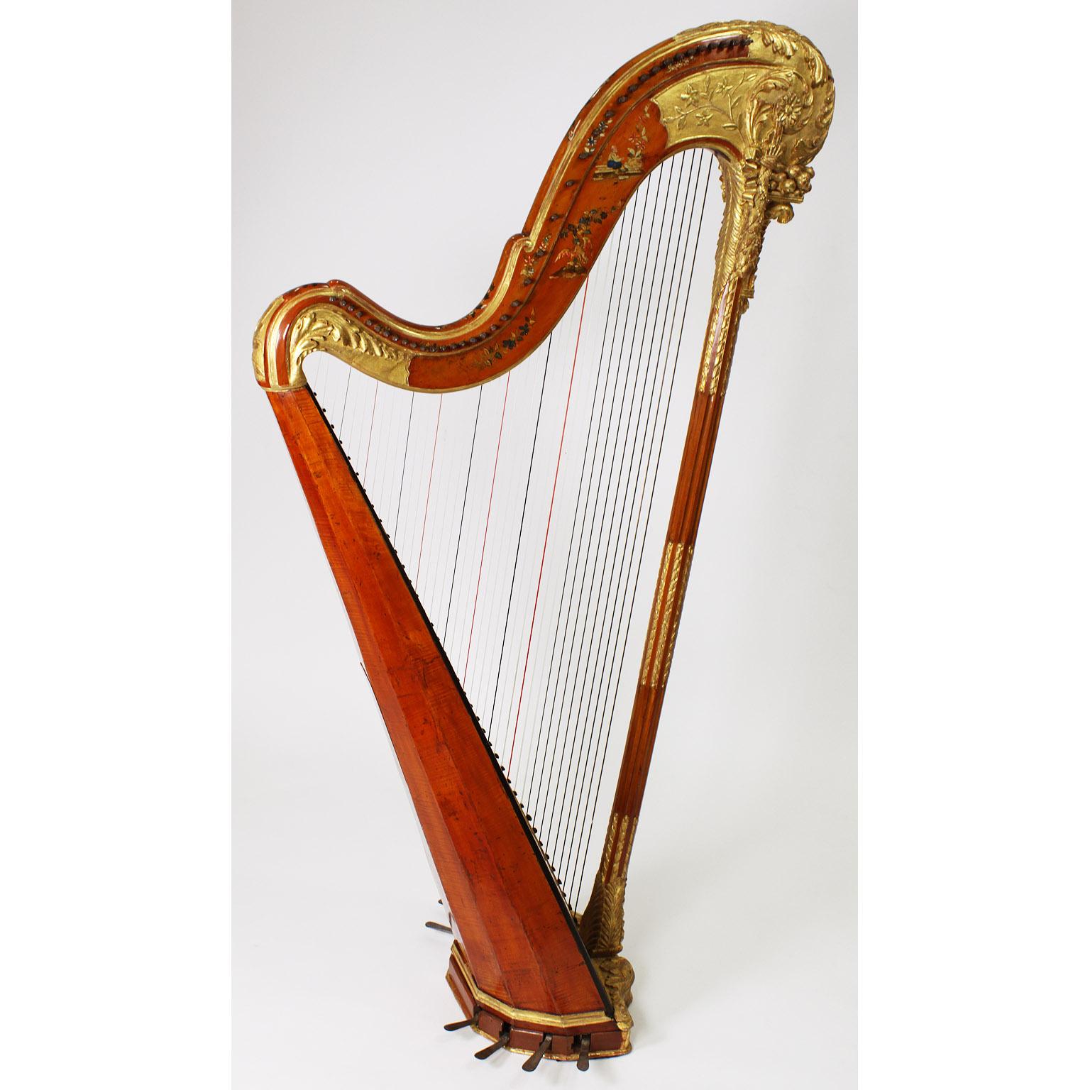 French Louis XVI Carved Gilt & Vernis Martin Harp by Jean-Henri Naderman, Paris In Fair Condition In Los Angeles, CA