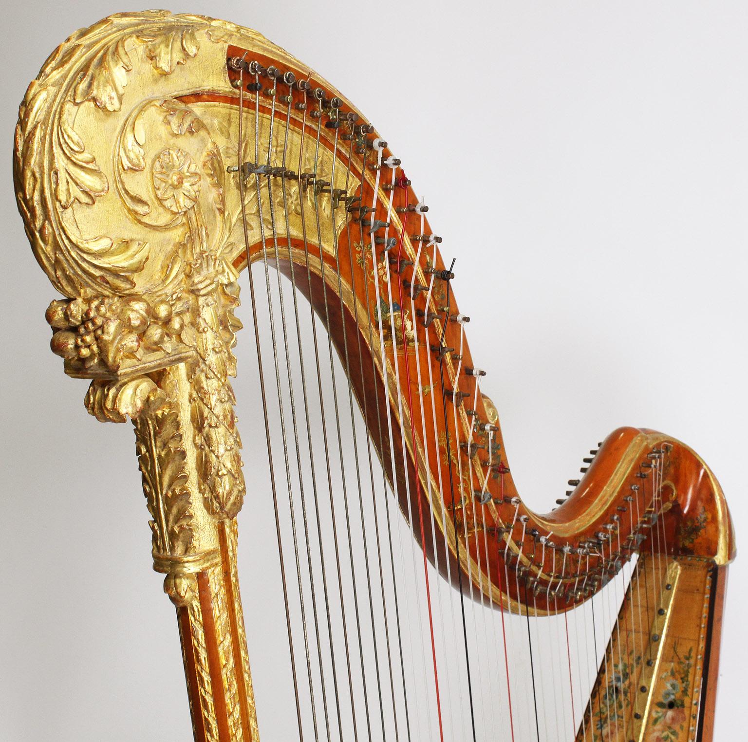 18th Century and Earlier French Louis XVI Carved Gilt & Vernis Martin Harp by Jean-Henri Naderman, Paris
