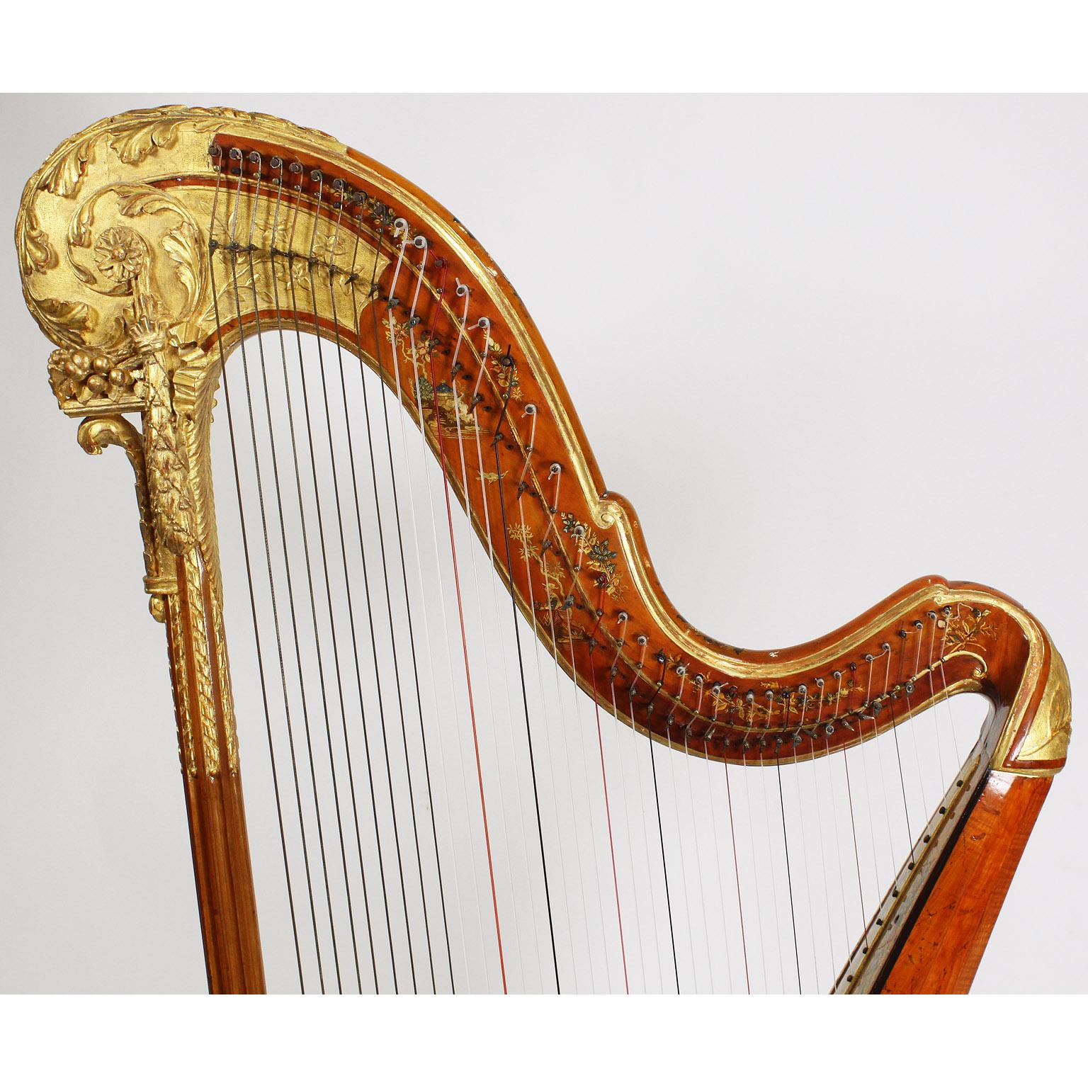 Wood French Louis XVI Carved Gilt & Vernis Martin Harp by Jean-Henri Naderman, Paris