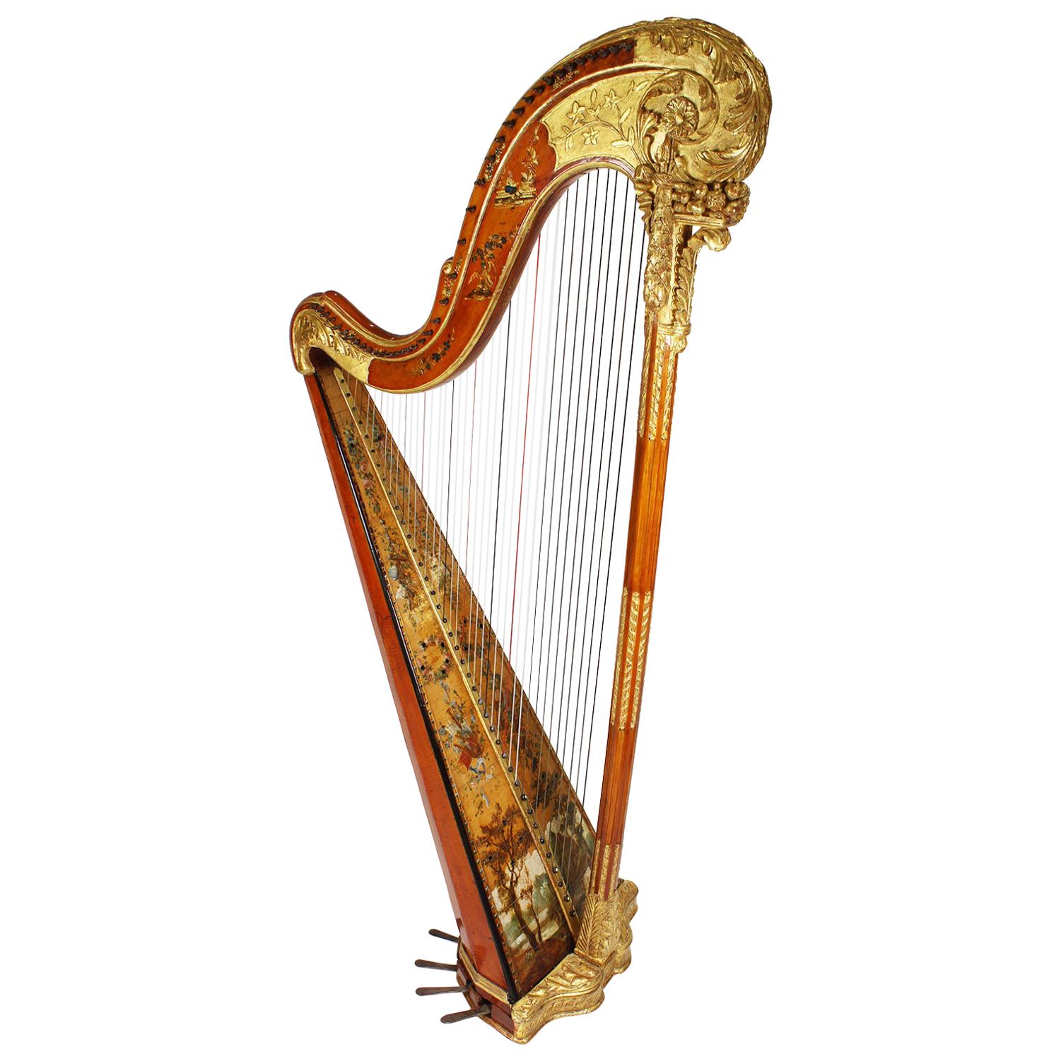 French Louis XVI Carved Gilt & Vernis Martin Harp by Jean-Henri Naderman, Paris