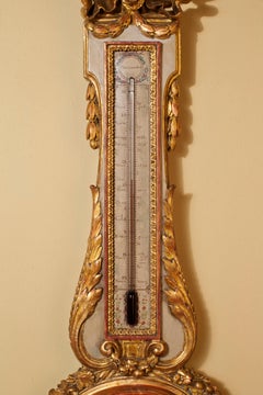 French Louis XVI Carved Giltwood Mercury Barometer