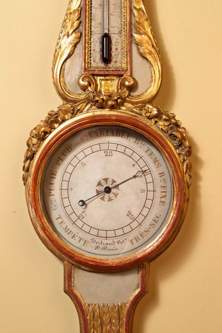 French Louis XVI Carved Giltwood Mercury Barometer For Sale at 1stDibs