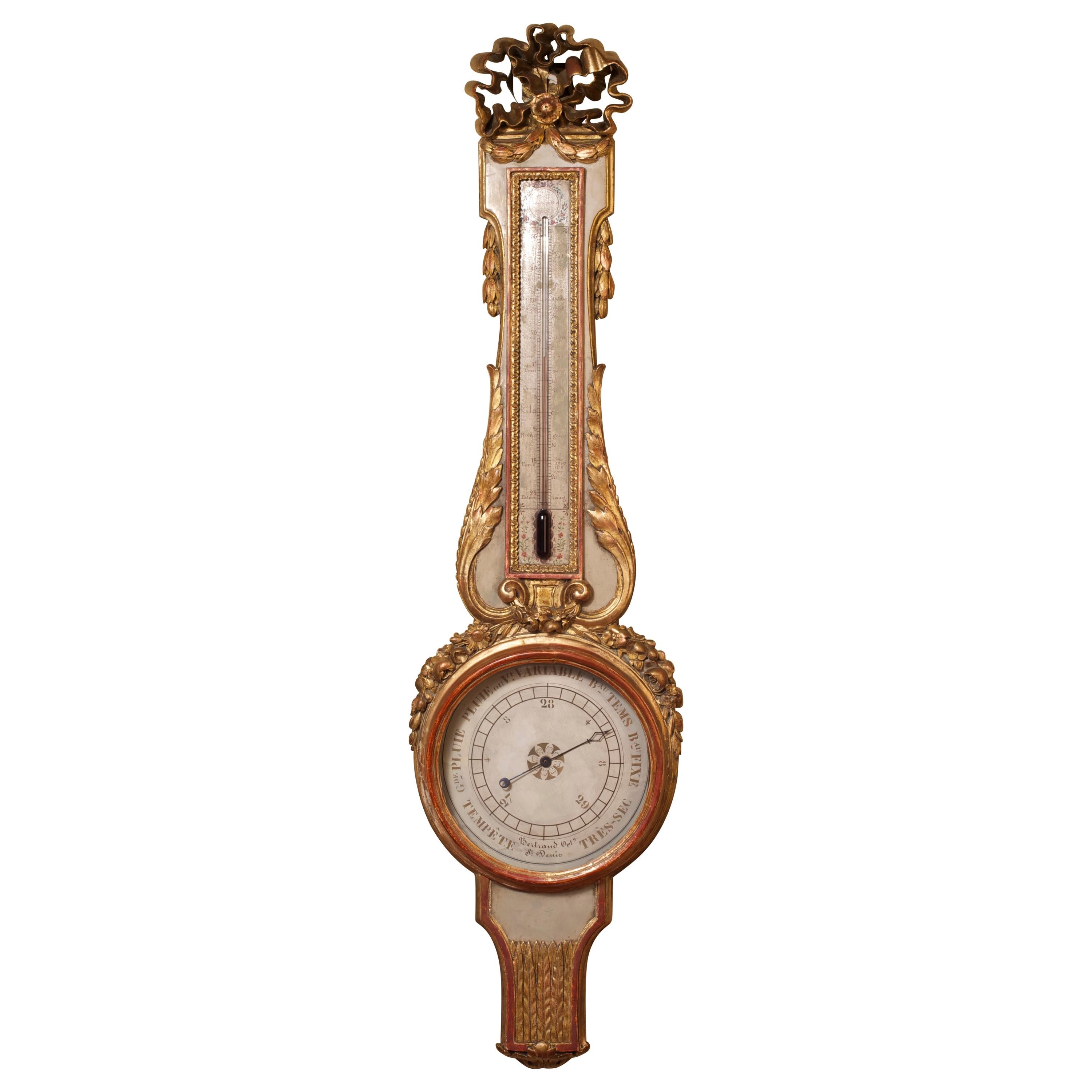 French Louis XVI Carved Giltwood Mercury Barometer