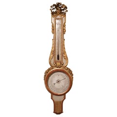 French Louis XVI Carved Giltwood Mercury Barometer