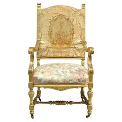 French Louis XVI Carved Gilt Wood Tapestry Armchair C1910