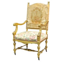 French Louis XVI Carved Gilt Wood Tapestry Armchair C1910