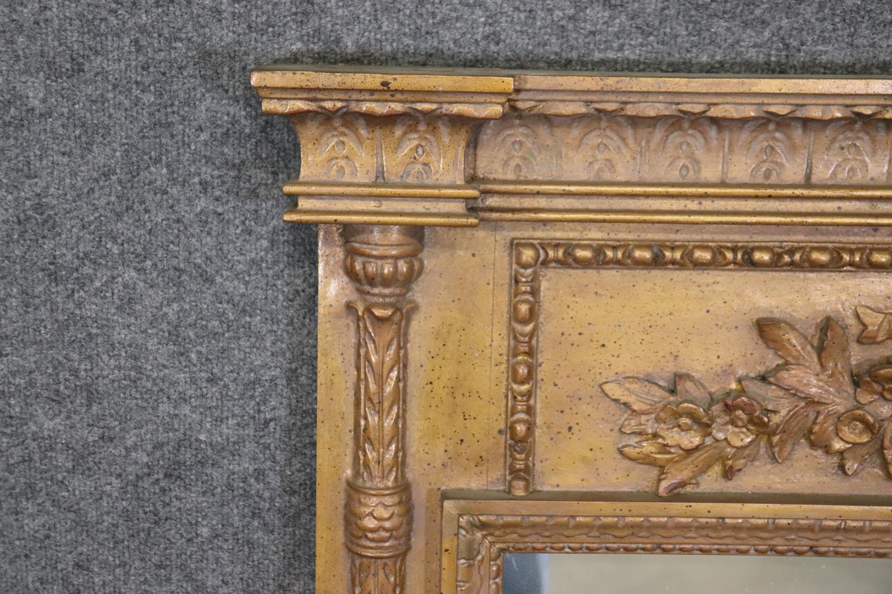20th Century French Louis XVI Carved Gold Gilt Trumeau Mirror For Sale