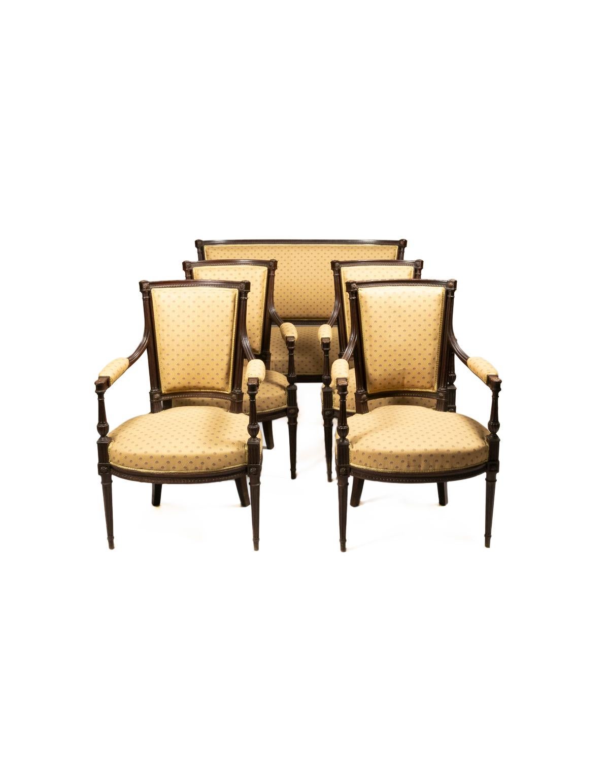 French Louis XVI Carved Living Room Set, 19th Century For Sale 7
