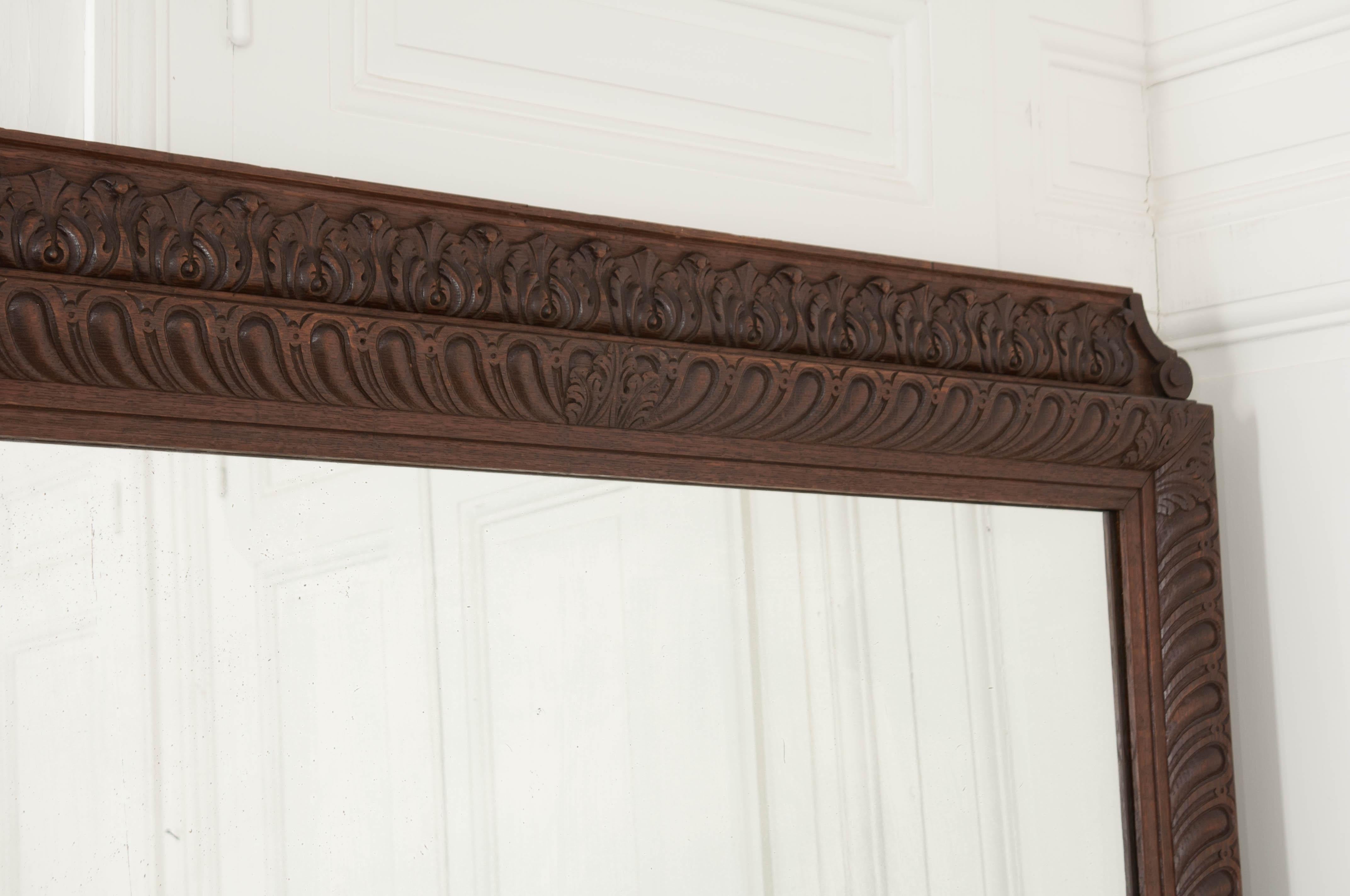 French Louis XVI Carved Oak Over-Mantel Mirror In Good Condition For Sale In Baton Rouge, LA