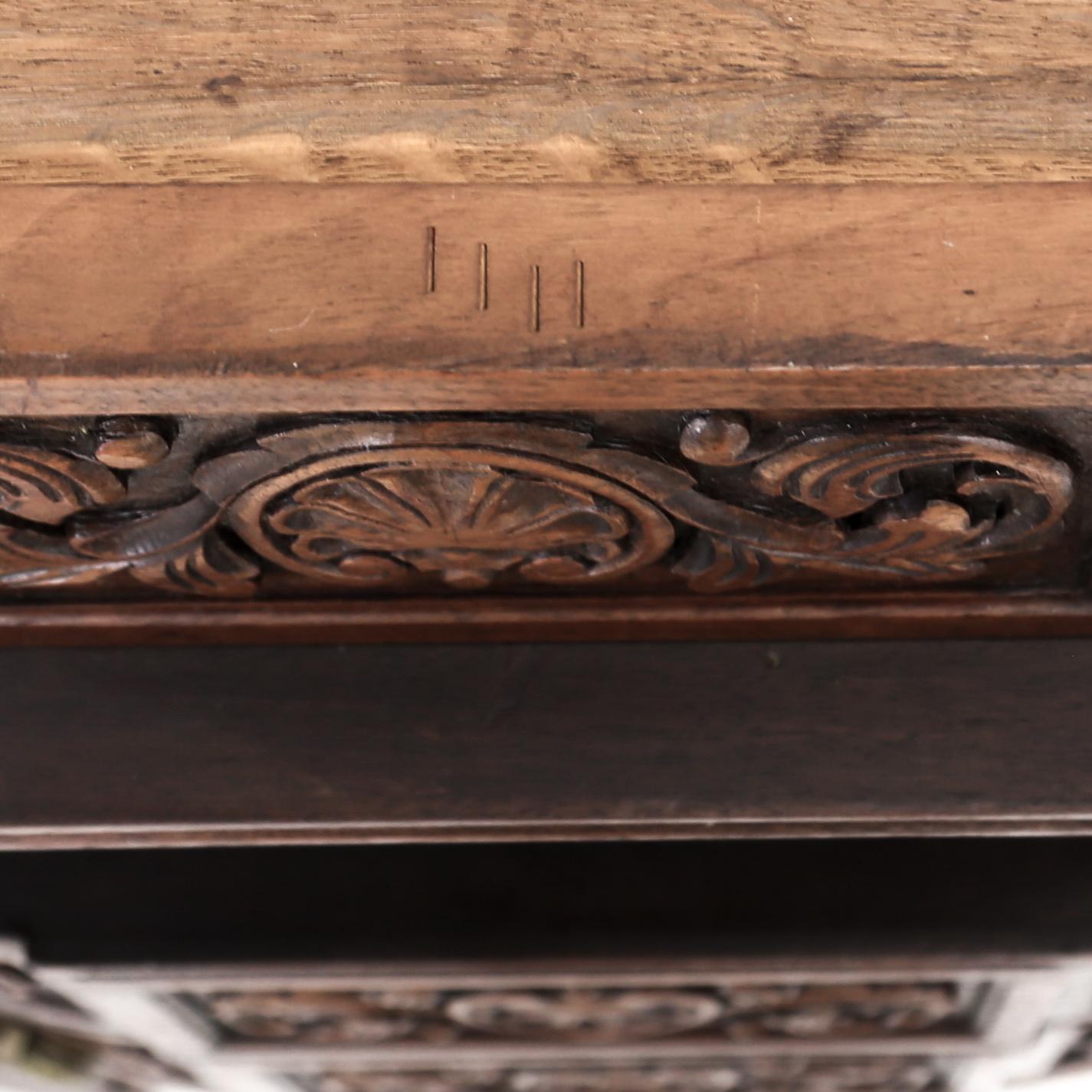 French Louis XVI Carved Walnut Commode Chest of Drawers with Brown Marble Top 5