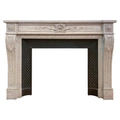 Vintage French Louis XVI Carved White Marble Mantel Floral Details