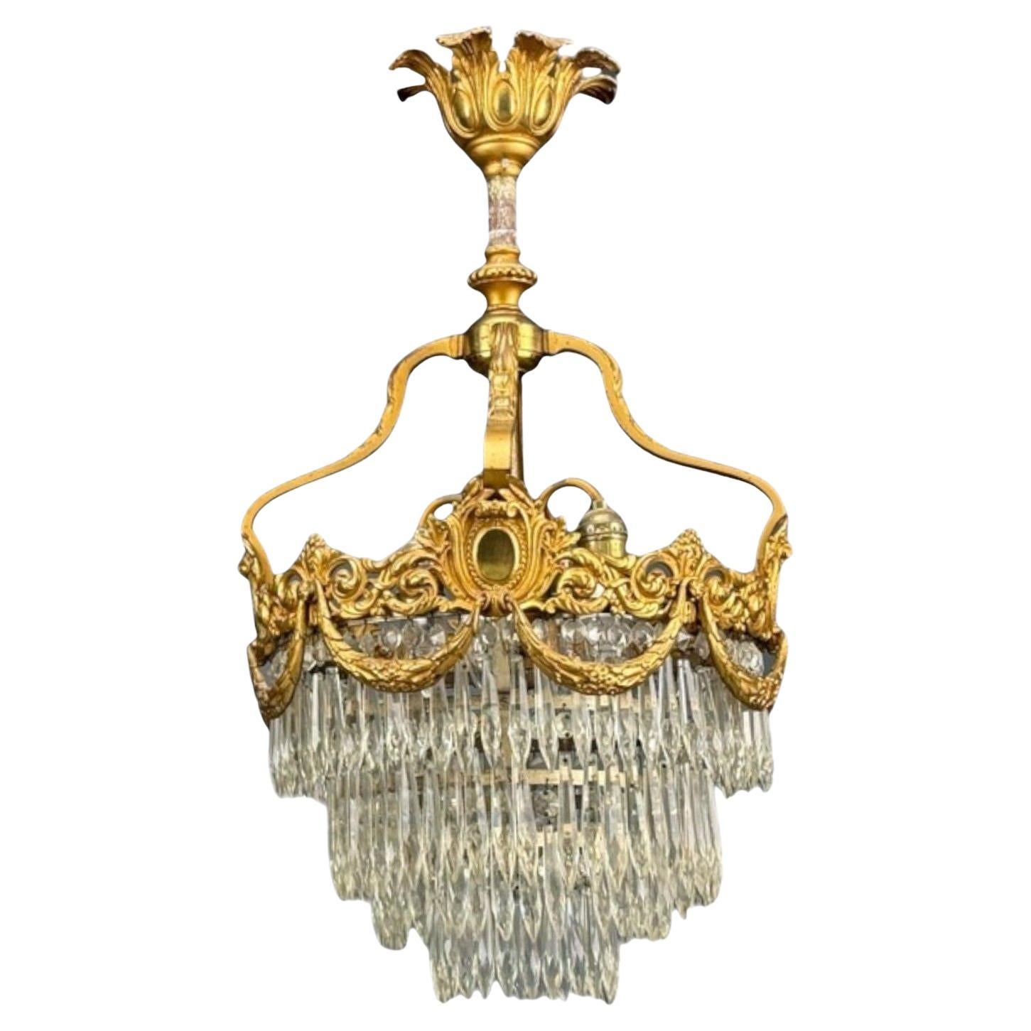 Araña francesa Luis XVI, Bronce Dore, Cristal, Francia, Siglo XIX
