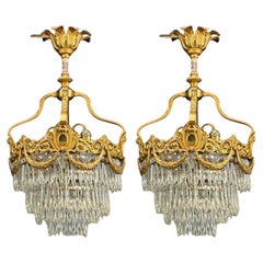 Lámparas francesas Luis XVI, Bronce Dore, Cristal, Francia, Siglo XIX