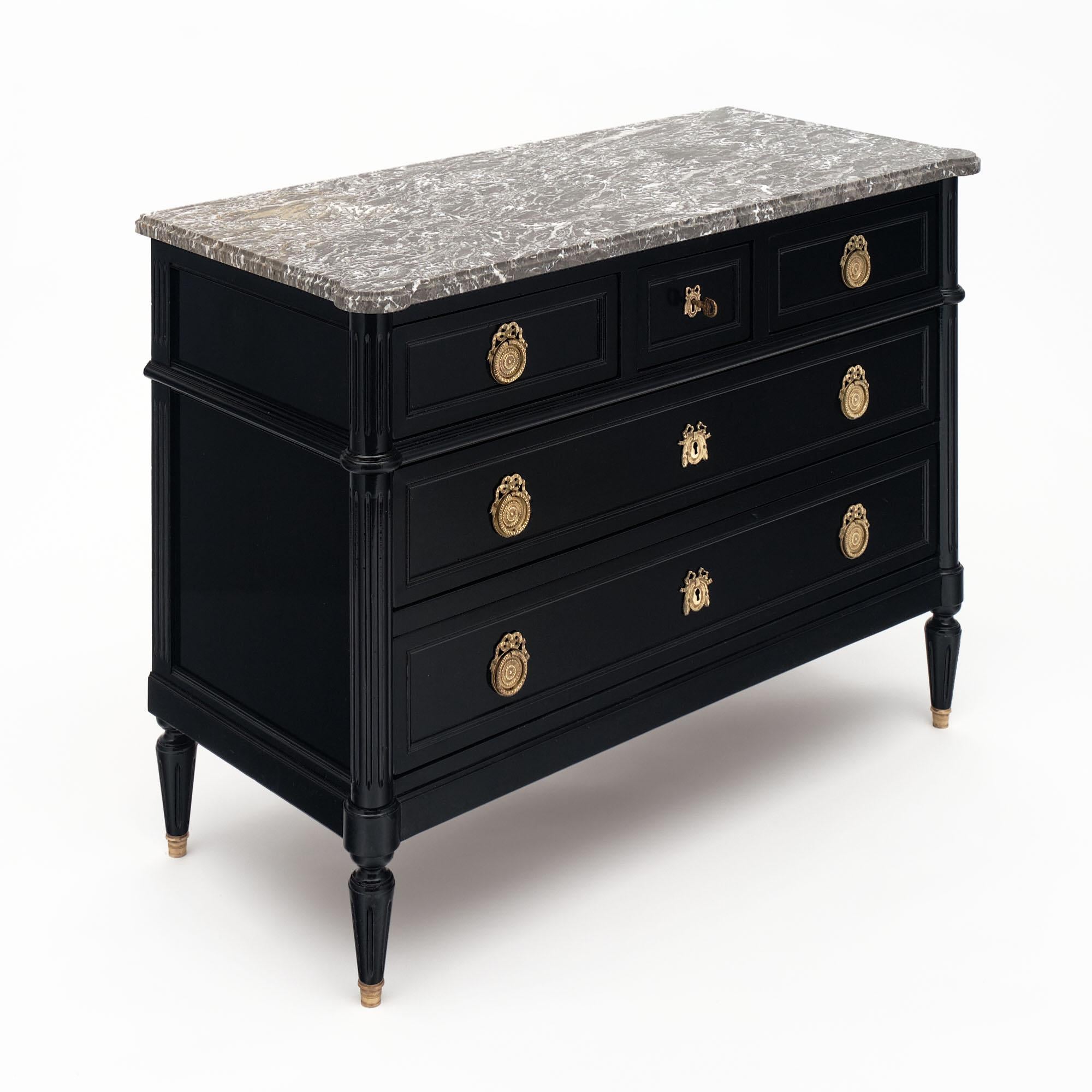 French Louis XVI Chest with Gray Marble Top In Good Condition In Austin, TX