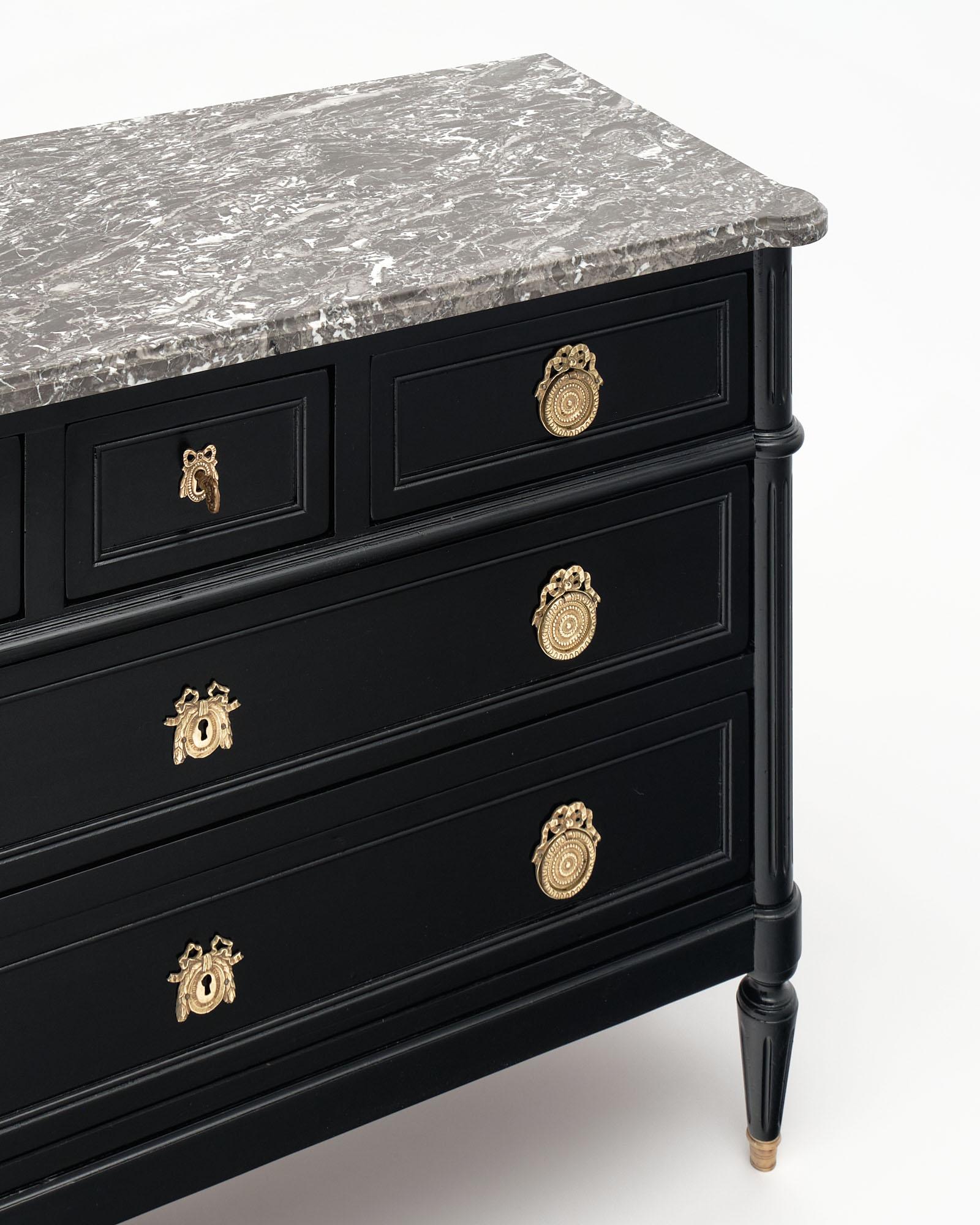 Early 20th Century French Louis XVI Chest with Gray Marble Top