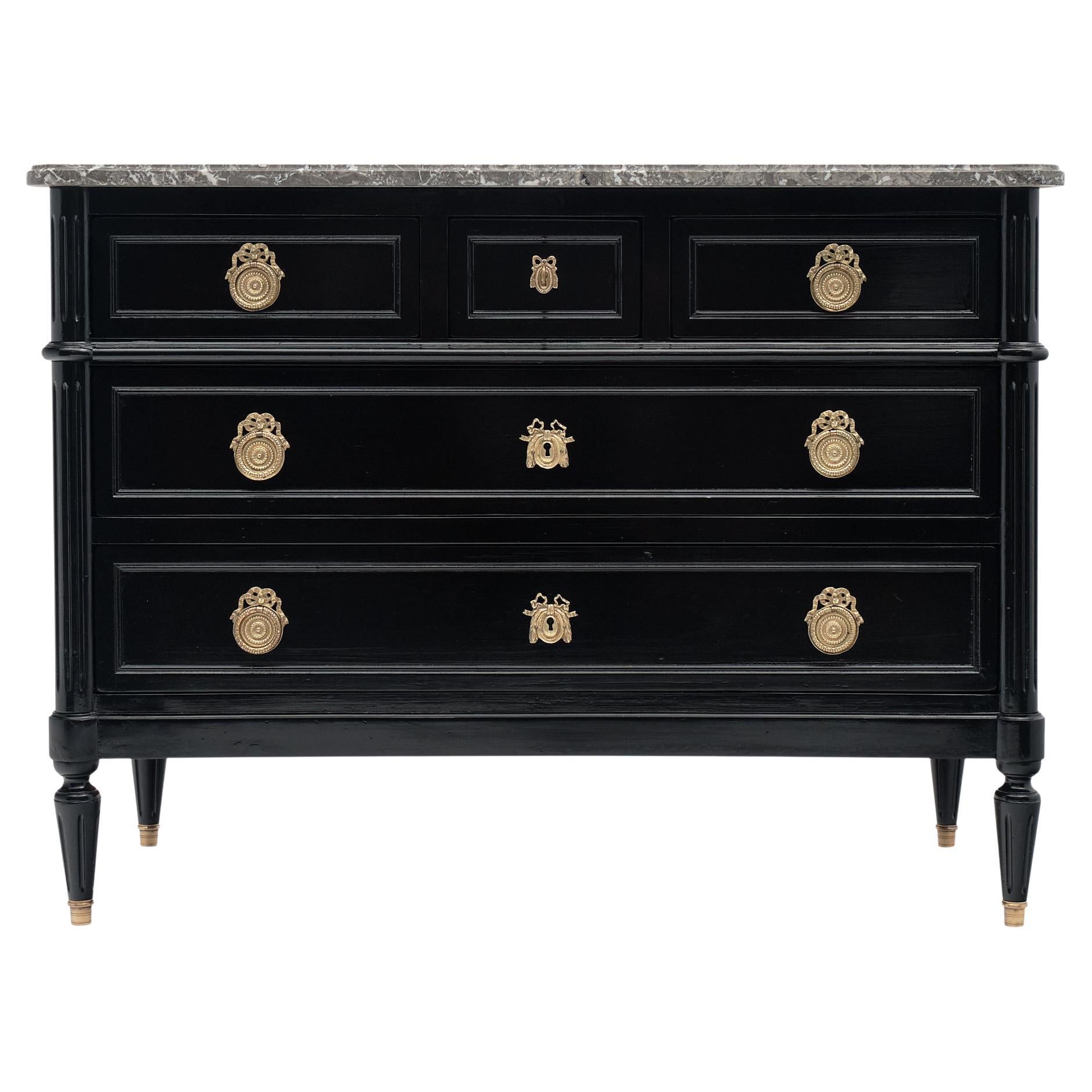 French Louis XVI Chest with Gray Marble Top