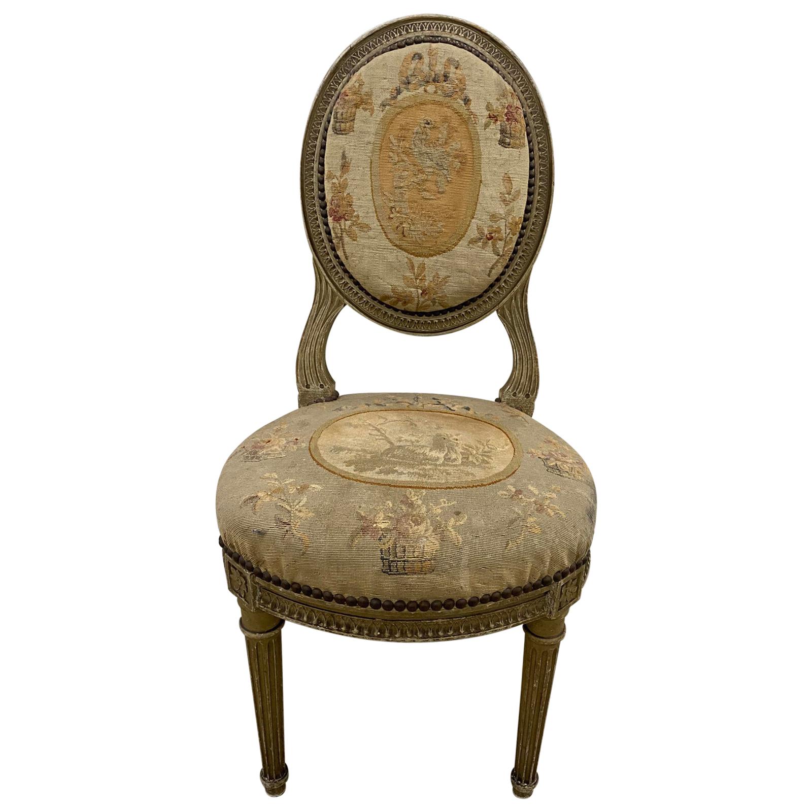 French Louis XVI Child's Chair with Original Aubusson Upholstery, circa 1890 For Sale