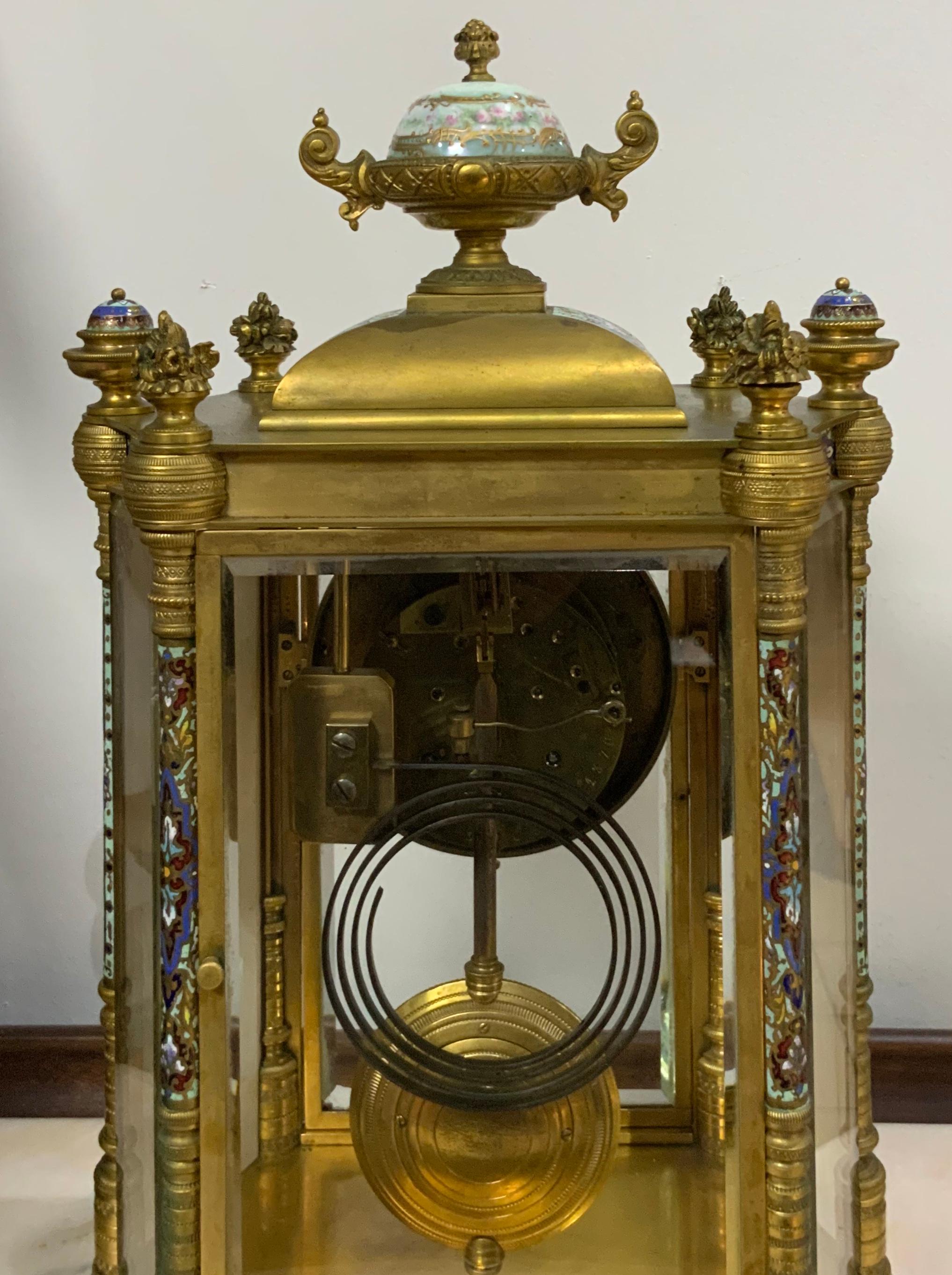 French Louis XVI Cloisonné Bronze Sevres Style Mantel Clock 6